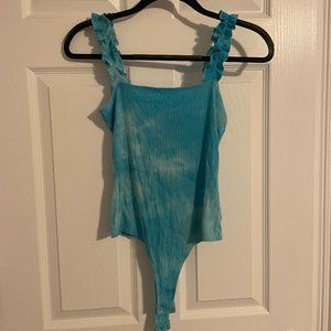 Tie Dye Blue Bodysuit With Ruffle Straps